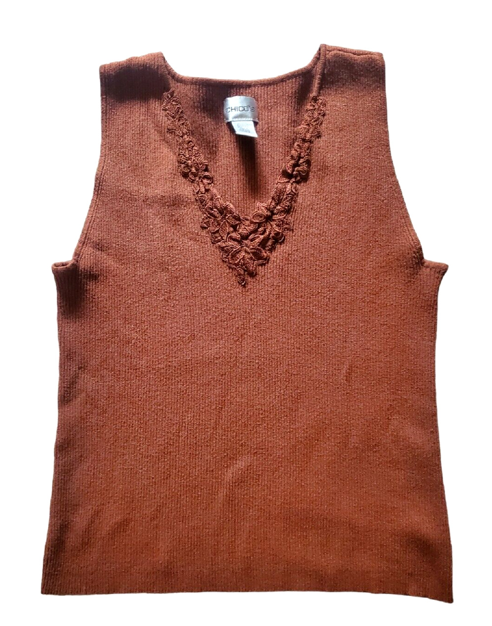 Copied - Chico's Brown Ribbed V-Neck Sleeveless Sweater Tank Top Sz 2 or L